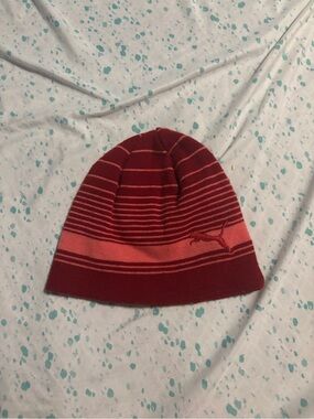 Puma Kids Red and Pink Striped Knit Beanie